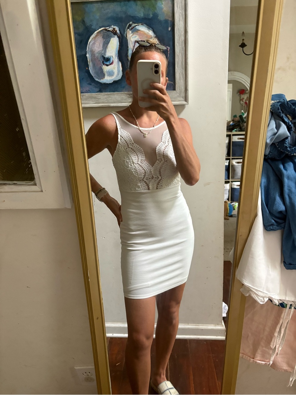 Lulu's White Lace Sheer Bodice Mini Dress